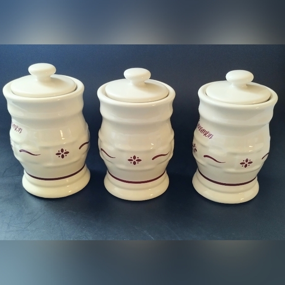Longaberger Pottery Woven Traditions Red Lot of 3 Spice Jars Cinnamon & Blank - Picture 2 of 12